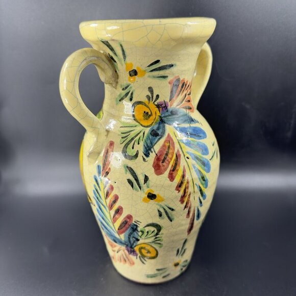 Venetian Italian Pottery Vase Jug With Handles Crackled Glaze Fruit Vegetable - Picture 6 of 16